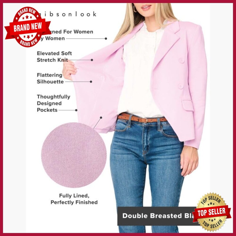 Double Breasted Blazer Jacket, Fitted Work Wear, Cotton Polyester Blend - Picture 3 of 7